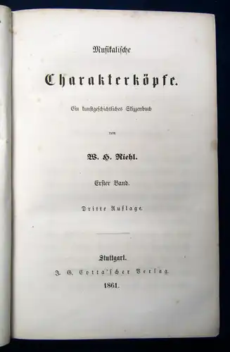 Riehl Musikalische Charakterköpfe 2 Teile in 1 1861 Belletristik Klassiker sf