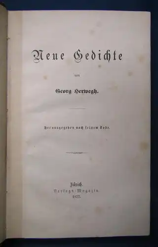 Herwegh Neue Gedichte 1877 Belletristik Klassiker Weltliteratur Lyrik sf