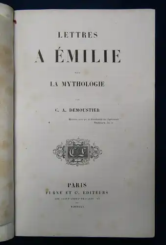 Demoustier Lettres A Emilie 1860 signiert am Buchrücken Rundumgoldschnitt js