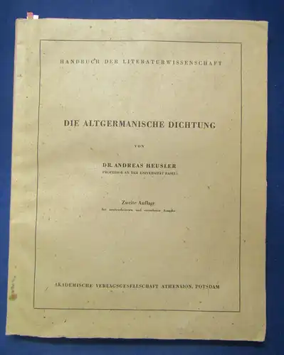 Heusler Die Altgermanische Dichtung 2. Auflage 1941 Belletristik Geschichte sf