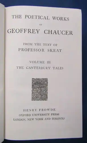 Skeat The Poetical Works of Geoffrey Chauger Volume III o.J. Poesie Lyrik  js