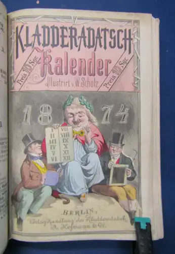 6 Kladderadatsch - Kalender 1872-1877 selten Wochenkalender Humor Satire sf