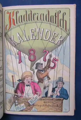 6 Kladderadatsch - Kalender 1872-1877 selten Wochenkalender Humor Satire sf