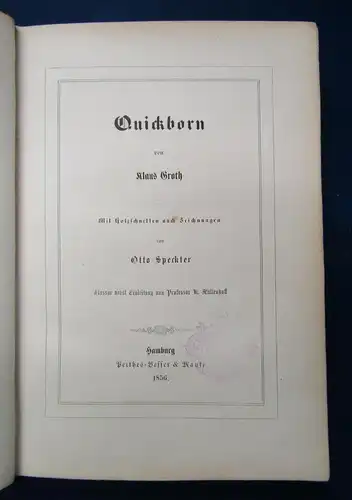 Groth Quickborn 1856 1. illustrierte Ausgabe Holzschnitte und Zeichnungen js