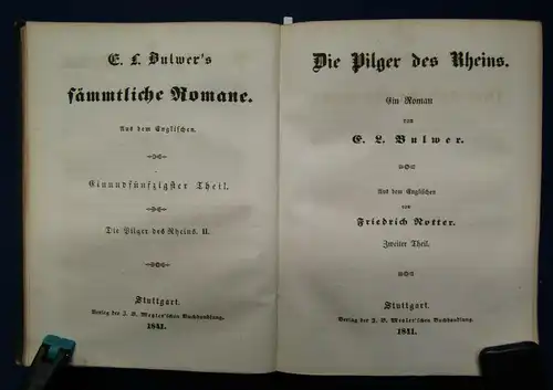 Bulwers Sämmtliche Werke 2 Teile 4 Werke in 1 Buch 1841 Belletristik  js