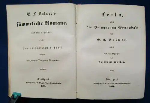 Bulwers Sämmtliche Werke 2 Teile 4 Werke in 1 Buch 1841 Belletristik  js