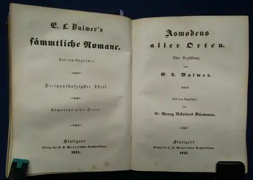 Bulwers Sämmtliche Werke 2 Teile 4 Werke in 1 Buch 1841 Belletristik  js