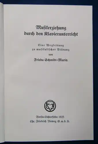 Maritz Musikerziehung durch den Klavierunterricht 1925 Fachwissen Studium js