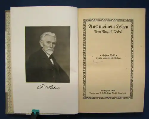 August Bebel Aus meinem Leben 3 Bände komplett 1920 Belletristik Literatur js