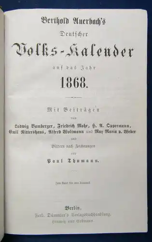 Bertholds Auerbach Volks-Kalender 1868 Beiträge von Mohr u.a. illustriert js