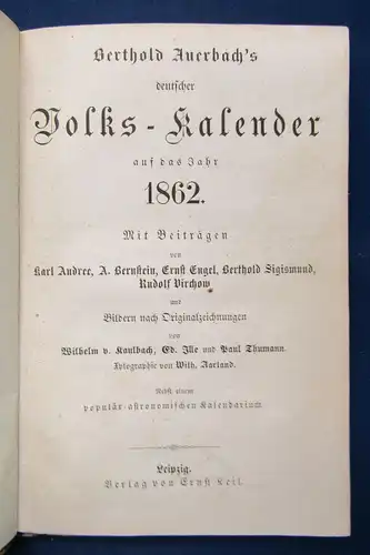 Bertholds Auerbach Volks-Kalender 1862 Beiträge von Andree u.a. illustriert js