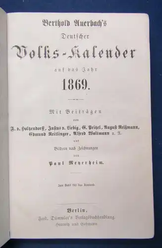 Bertholds Auerbach Volks-Kalender 1869 Beiträge von Pritzel u.a. illustriert js