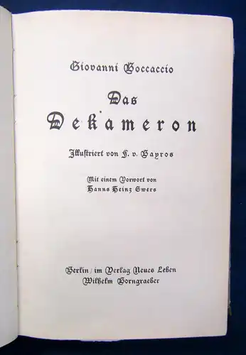 Giovanni Boccaccio Das Dekameron 1911 Klassiker Belletristik Weltliteratur sf