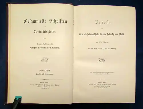 Moltke Gesammelte Schriften 4. Bd "Briefe General-Feldmarschalls" 1891 sf