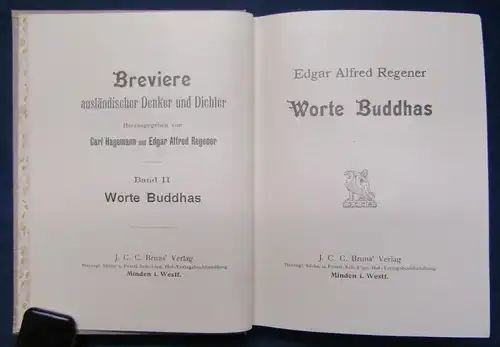 Regener Worte Buddhas Bd 2 300 Exemplare hs. nummeriert Belletristik 1906 js