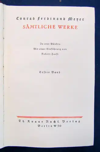 Conrad Ferdinand Meyer Sämtliche Werke 4 Teile in 2 Bde um 1930 Belletristik sf