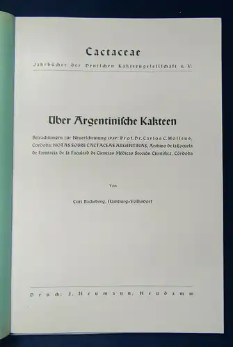 Cactaceae Jahrbücher der Deutschen Kakteengesellschaft E. V. 1939 2 Hefte js