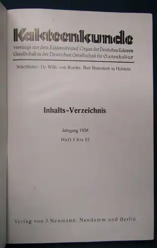 Kakteenkunde Jahrgang 1938 Heft 1- 12 Natur Wissen  Botanik Pflanzenkunde js