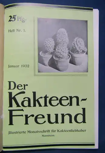 Der Kakteenfreund Jahrgang 1 1932 Hefte 1- 12 Botanik Pflanzenkunde Natur js
