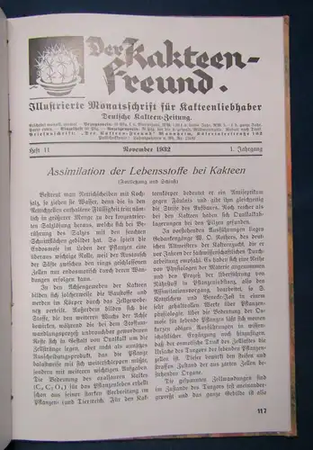 Der Kakteenfreund Jahrgang 1 1932 Hefte 1- 12 Botanik Pflanzenkunde Natur js