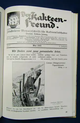 Frida Der Kakteenfreund Monatsschrift 2. Jahrgang 1933 Heft 1-2Pflanzenkunde js