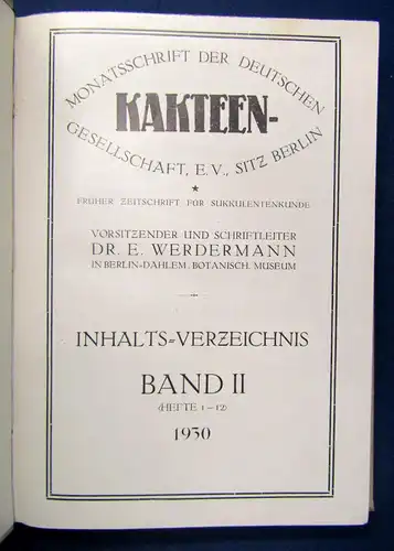 Werdermann Monatsschrift der deutschen Kakteen-Gesellschaft 2. Band 1930 sf
