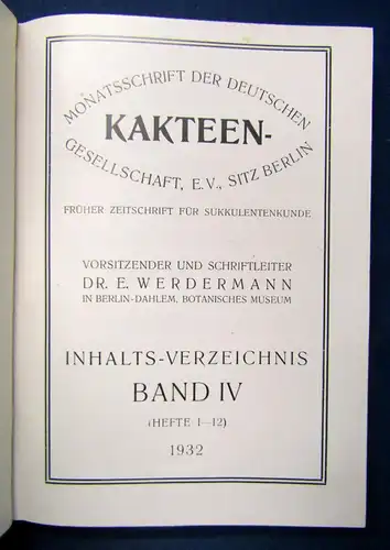 Werdermann Monatsschrift der deutschen Kakteen-Gesellschaft 4. Band 1932 sf