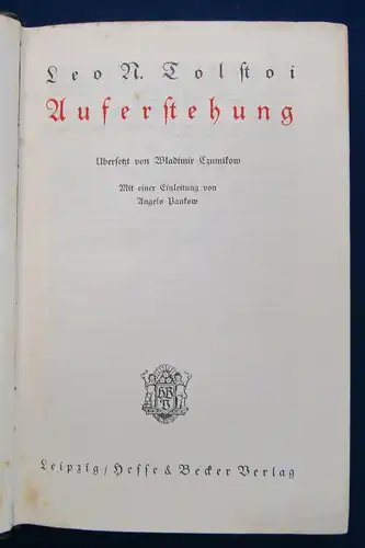 Leo Tolstoi Auferstehung ohne Jahr Belletristik Literatur Unterhaltung js