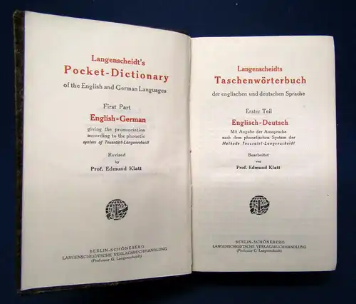 Klatt Langenscheidts Taschenwörterbuch (Englisch-Deutsch) 1929 Sprache sf