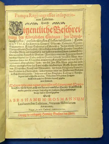 Hossmann  Pompa Regij ingressus in superiorem Lusatiam 1612 Saxonica sf