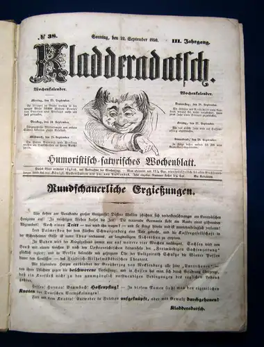 Kladderadatsch in London 8 Hefte komplett, vorgebunden, 64 Hefte in 1 1850/51 sf