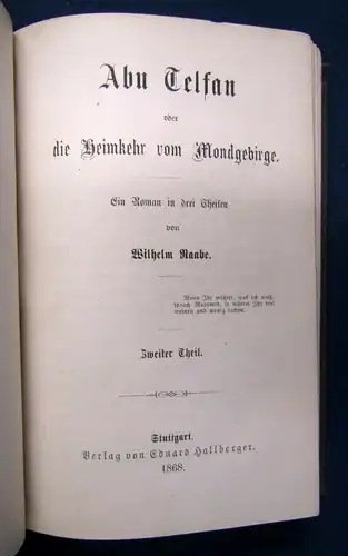 Raabe Abu Telfan oder die Heimkehr vom Mondgebirge 3 Tle in 1 1868 EA Roman sf