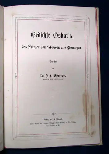 Bömers Gedichte Oskar des Prinzen von Schweden und Norwegen 1869 Belletristik sf