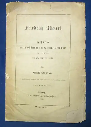 Tempelten Friedrich Rückert 1869 Festrede zur Enthüllung des Rückert-Denkmals js