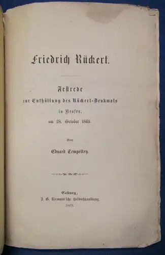 Tempelten Friedrich Rückert 1869 Festrede zur Enthüllung des Rückert-Denkmals js