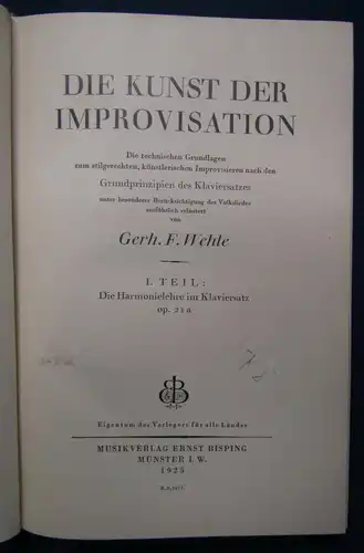Wehel Die Kunst der Improvisation 2 Bde 1925/28 techn. Grundlagen Klavier js