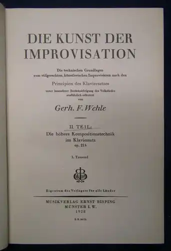 Wehel Die Kunst der Improvisation 2 Bde 1925/28 techn. Grundlagen Klavier js