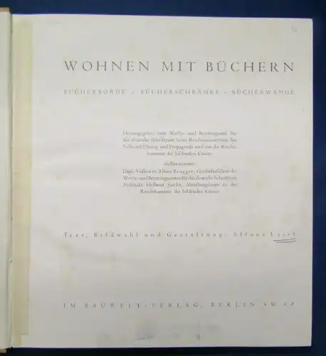 Leitl Wohnen mit Büchern Bücherborde Schränke Wände o.J. 1940 Wissen js