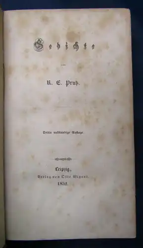 Prutz Gedichte 1852 Gedichte Belletristik Unterhaltung Literatur  js