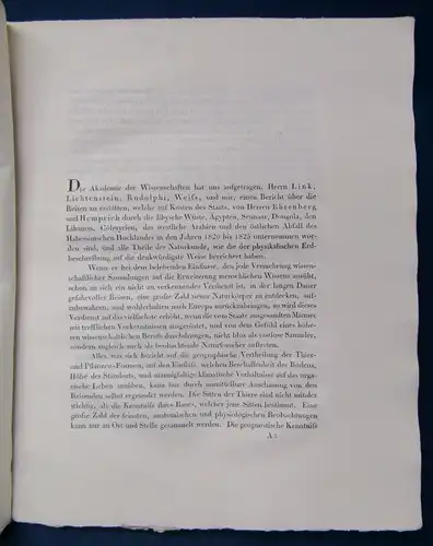 Humboldt Bericht über die Naturhistorischen Reisen d. Hern. Ehrenberg 1826 EA js