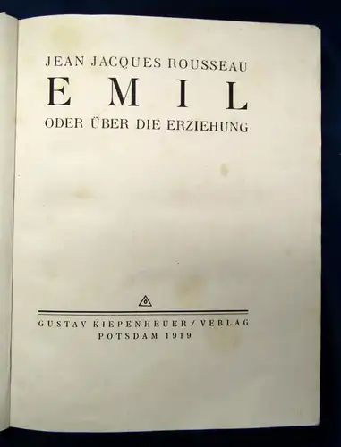 Rousseau Emil oder Über die Erziehung 1919 Nr. 220 von 500 Exemplare sf