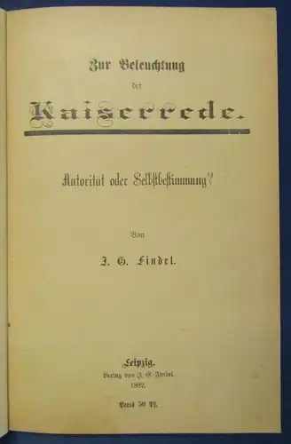 Autorität oder Selbstbestimmung Zur Beleuchtung der Kaiserrede 1892 selten js