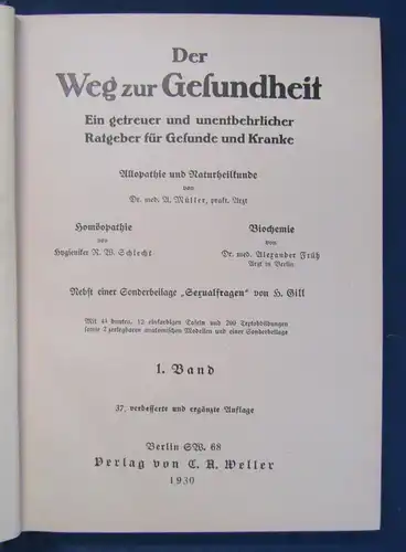 Müller Der Weg zur Gesundheit 1.Bd 1930 selten Vetreterexemplar Beilage js