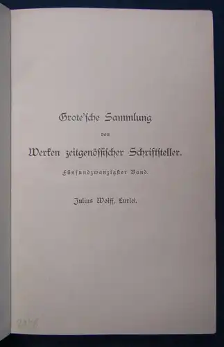 Wolff Lurlei Eine Romanze 1902 Belletristik Klassiker Sprache Literatur  js