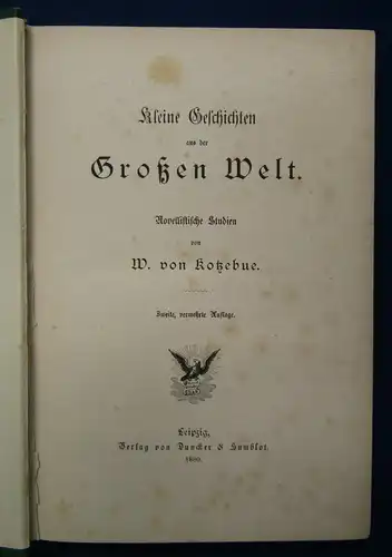 Kotzebue Kleine Geschichten aus der Großen Welt 1880 Novellistische Studien js