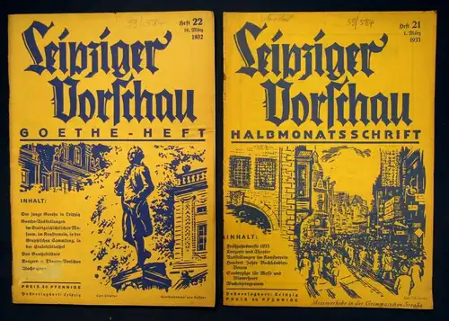 Leipziger Dorfschau 2 Hefte Heft 21, 22, 1933 Goethe Heft, Halbmonatsschrift js