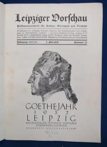 Leipziger Dorfschau 2 Hefte Heft 21, 22, 1933 Goethe Heft, Halbmonatsschrift js