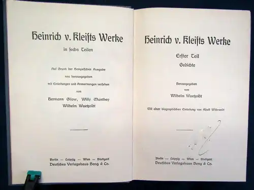 Waetzold Heinrich von Kleists Werke 6 Bände ein 2 Büchern o.J. ca. 1900 js