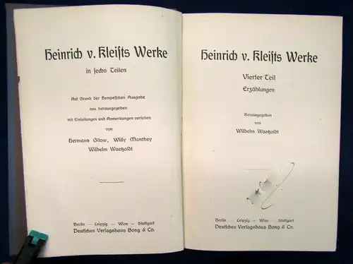 Waetzold Heinrich von Kleists Werke 6 Bände ein 2 Büchern o.J. ca. 1900 js