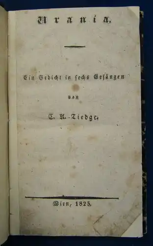 Tiedge Urania Ein Gedicht in sechs Gesängen 1825 Belletristik Literatur Lyrik js